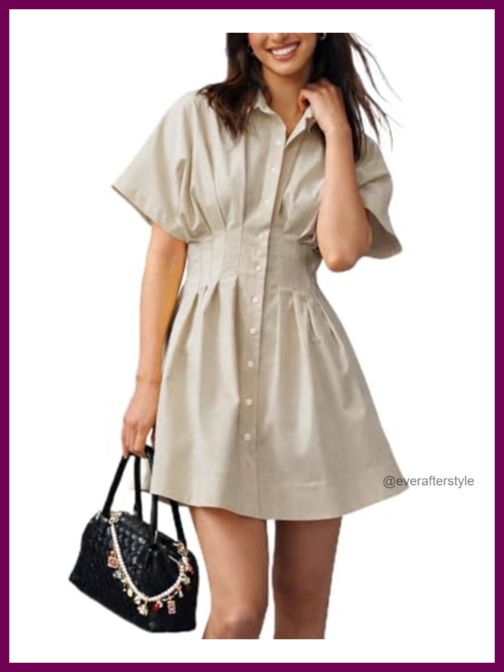 Mini Shirt Dress Button Down Short Sleeve Collared Shift Dress